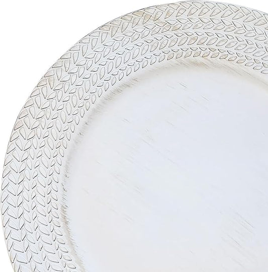 13" Antique White Leaf Trim Round Charger Plates for Dinner, Table Chargers Plates Bulk, 6Pcs
