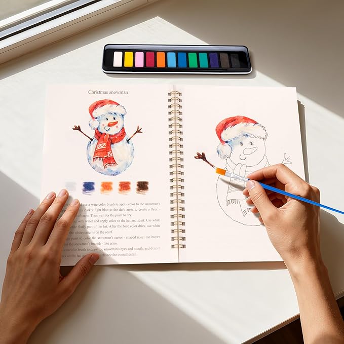 Kivzex Watercolor Workbook for Adults, Beginner Friendly Watercolor Painting Kit Christmas Water Coloring Book, Nature-Themed Practice Art Gift Water Color Paint Book with Palette and Brush