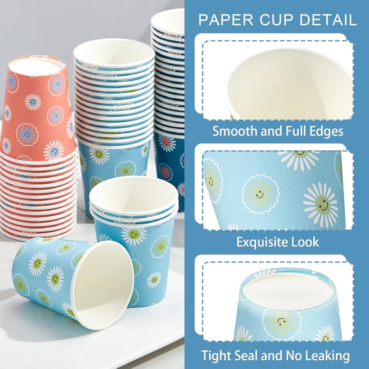 SIUQ [600 Pack 5 oz Paper Cups, Disposable Bathroom Cups, Small Mouthwash Cups, Hot/Cold Beverage Drinking Mini Cup for Party, Picnic, BBQ, Travel (Daisy)