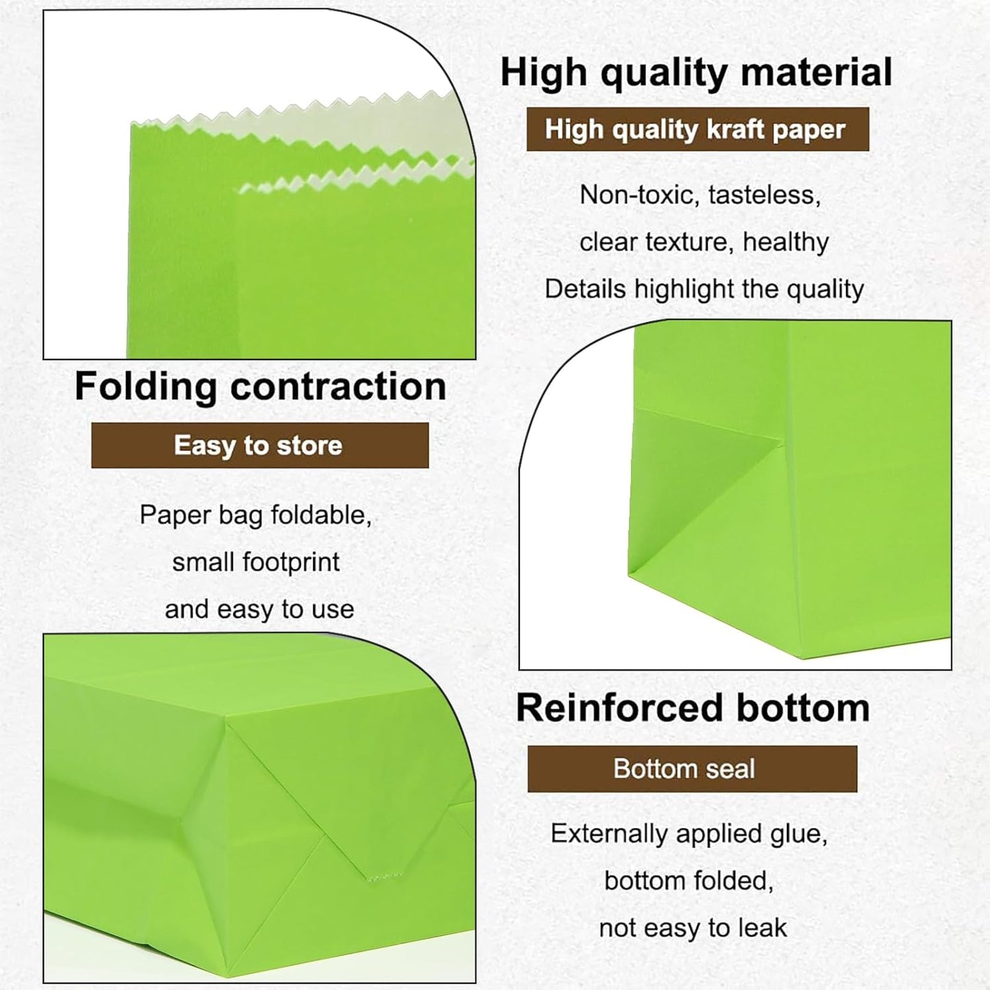 KEYYOOMY Green Paper Bags Small Green Paper Lunch Bags Party Favor Bag Goodie Bag for Wedding Birthday Party (72 CT, 3 Sizes)