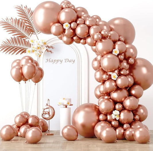 130pcs Metallic Rose Gold Balloons Different Sizes 18" 12" 10" 5" Chrome Rose Gold Balloon Garland Arch Kit for Graduation Birthday Baby Shower Wedding Anniversary Party Decorations