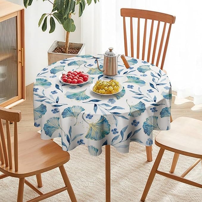 YCness Autumn Maple Leaves Tablecloth, Thanksgiving Autumn Harvest Watercolor Ginkgo Biloba Leaves Table Cover for Party Picnic Dinner Decor 60x60 Inch Round