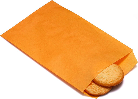 Quotidian Orange Flat Medium Greaseproof Paper Bags 4" x 6" (10 x 15.2cm) Pack of 100 - Bakery Dessert Wedding Invitation Party Favor