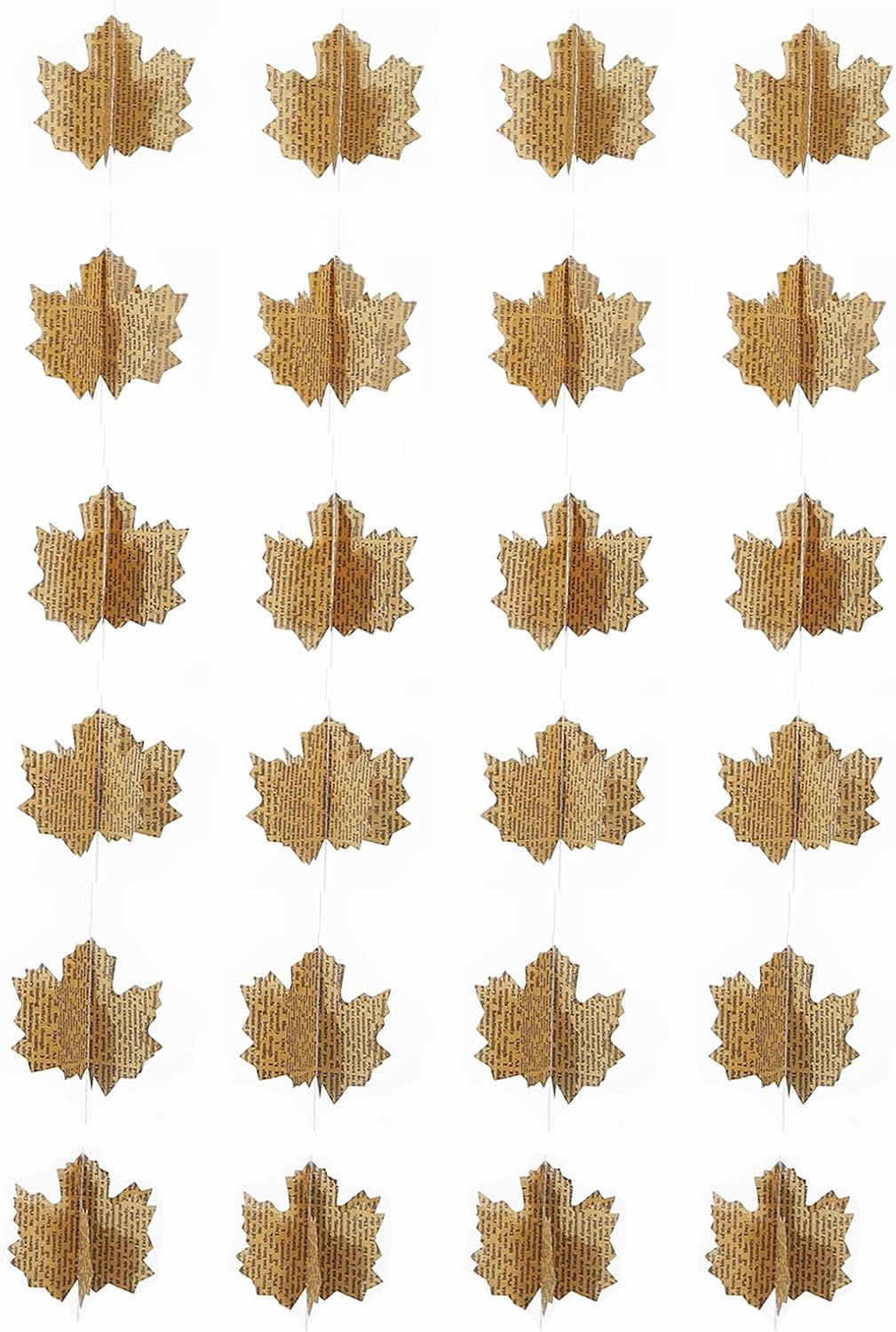 4 Pack 3D Paper Maple Leaf Garland Vintage Pages Recycled Books Leaves Banner Newspaper Bunting Party Autumn Fall Decor Halloween Decorations (Vintage)