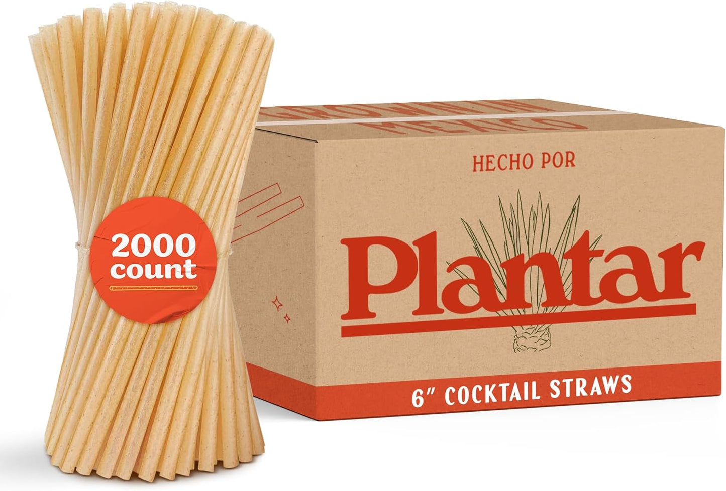 Bulk Pack of 6 Inch Agave Straws | 2000 count | Sustainable & Compostable Drinking Straws made from Upcycled Agave Plant Fiber | Long-Lasting, Durable Drinking Straws that Won't Get Soggy