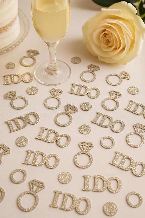 Bridal Shower Confetti - 200 Pack Silver “I DO” Diamond Ring Paper Table Confetti for Engagement, Bachelorette & Wedding Party Decorations.