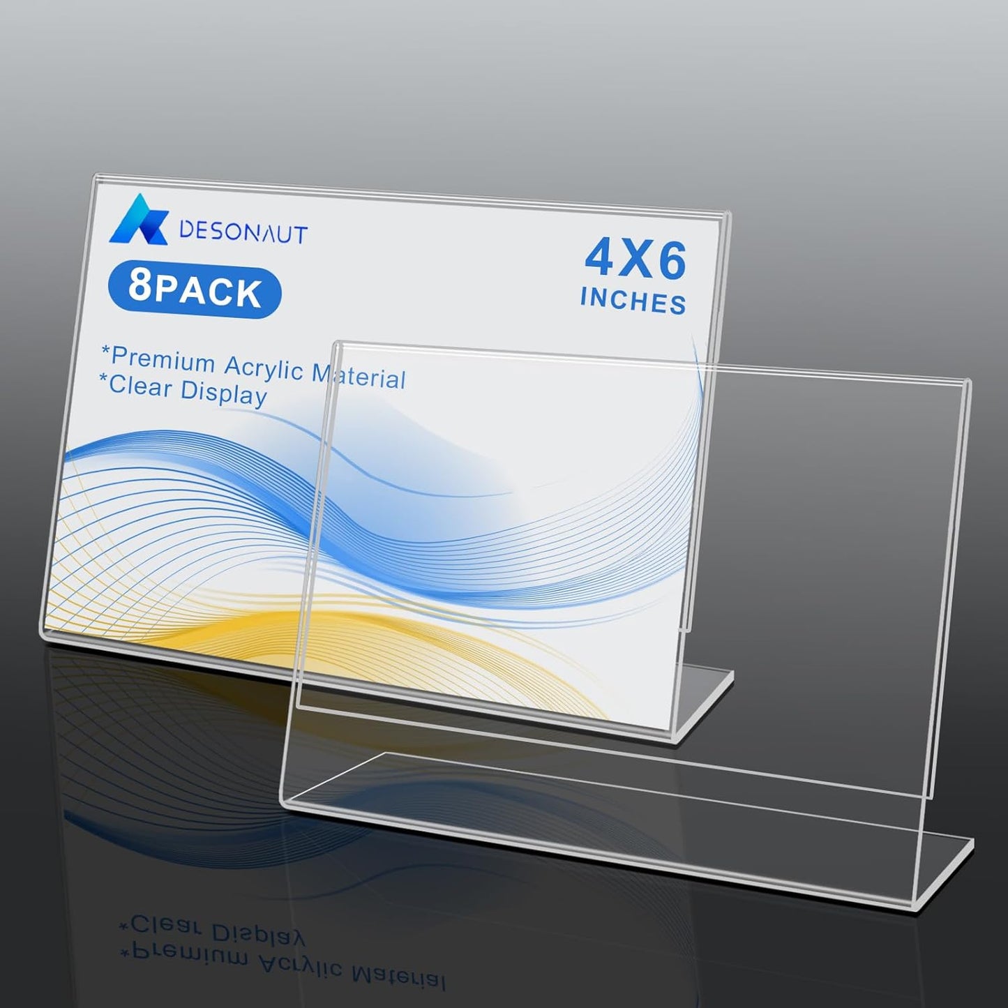 8 Pack Acrylic Slanted Back Sign Holder 4 x 6Inches，Clear Plastic Sign Holder Paper Photo Display，Menu Table Top Stand，Clear Acrylic Picture Frame，Flyer Holder（Horizontal）