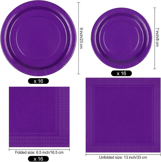 Ruisita 48 Pieces Dark Purple Party Supplies Solid Dark Purple Tableware Including 7 Inch and 9 Inch Paper Dinner Plates 2 Ply Napkins for Wedding, Birthday Party, Picnic, Barbecue (Serves 16)