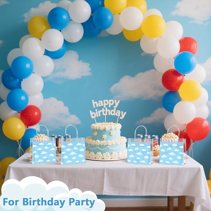 Aliceset 20 Pcs Blue Clear Cloud Bags with Handles Cartoon Story Goodie Bags Blue Sky Party Favors for Baby Shower Birthday Party Candy Snack Supplies, 8x8x3.15 Inch