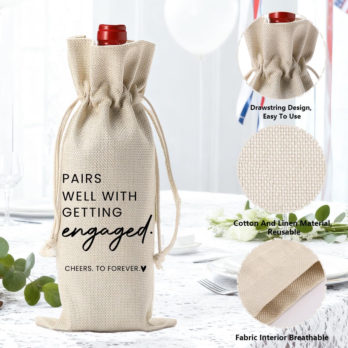FBCCZEY Engagement Gifts for Couples Her Engagement Party Decorations Gift for Couple Wine Bag Scented Candles Set Pairs Well with Getting Engaged Gifts Wine Bottle Bag