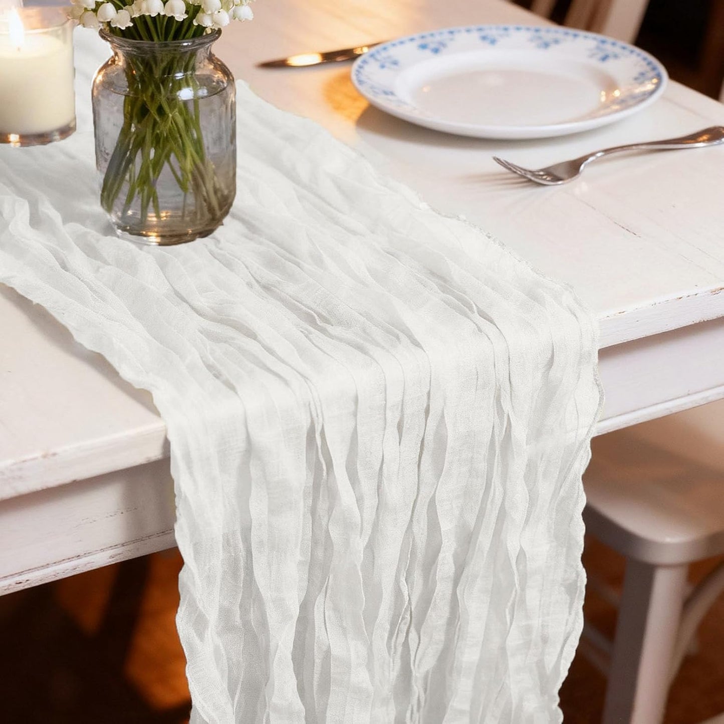 20 Pack White Cheesecloth Table Runners 35 x 71 Inch – Rustic Boho Gauze Table Runner for Wedding Arch, Party Decoration, Bridal Shower, Reception, Farmhouse Dining Decor