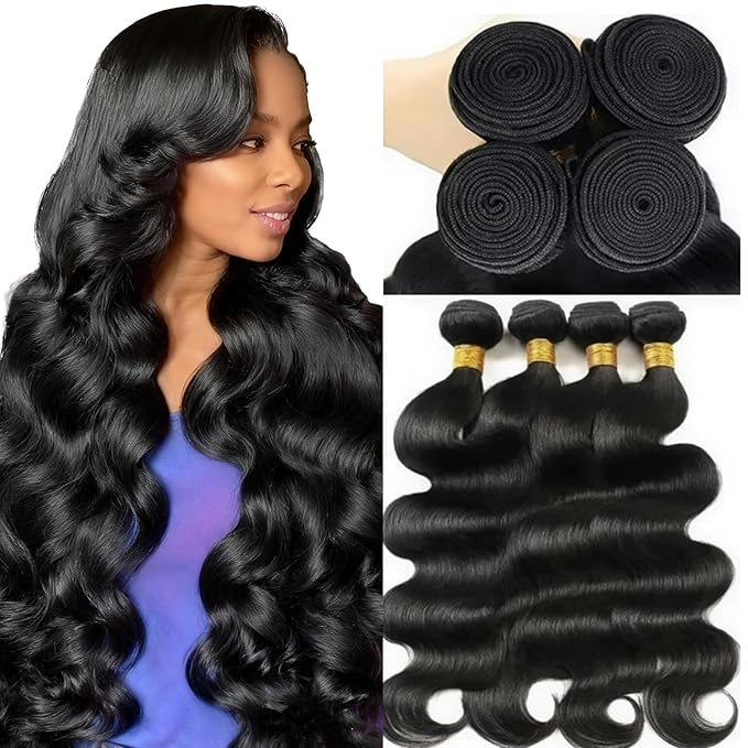 Human Hair Bundles 22 24 26 28 Inch 12A Body Wave Bundles Human Hair 100% Unprocessed Brazilian Virgin Hair 4 Bundles Raw Quick Weave Extensions Natural Black