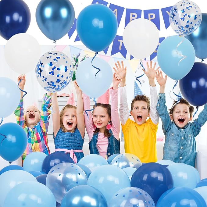 60Pcs 12inch Metallic Macaron Blue Matte Blue Balloons Navy Blue Latex Balloons for Birthday Wedding Baby Shower Boys Men Graduation Party Decoration