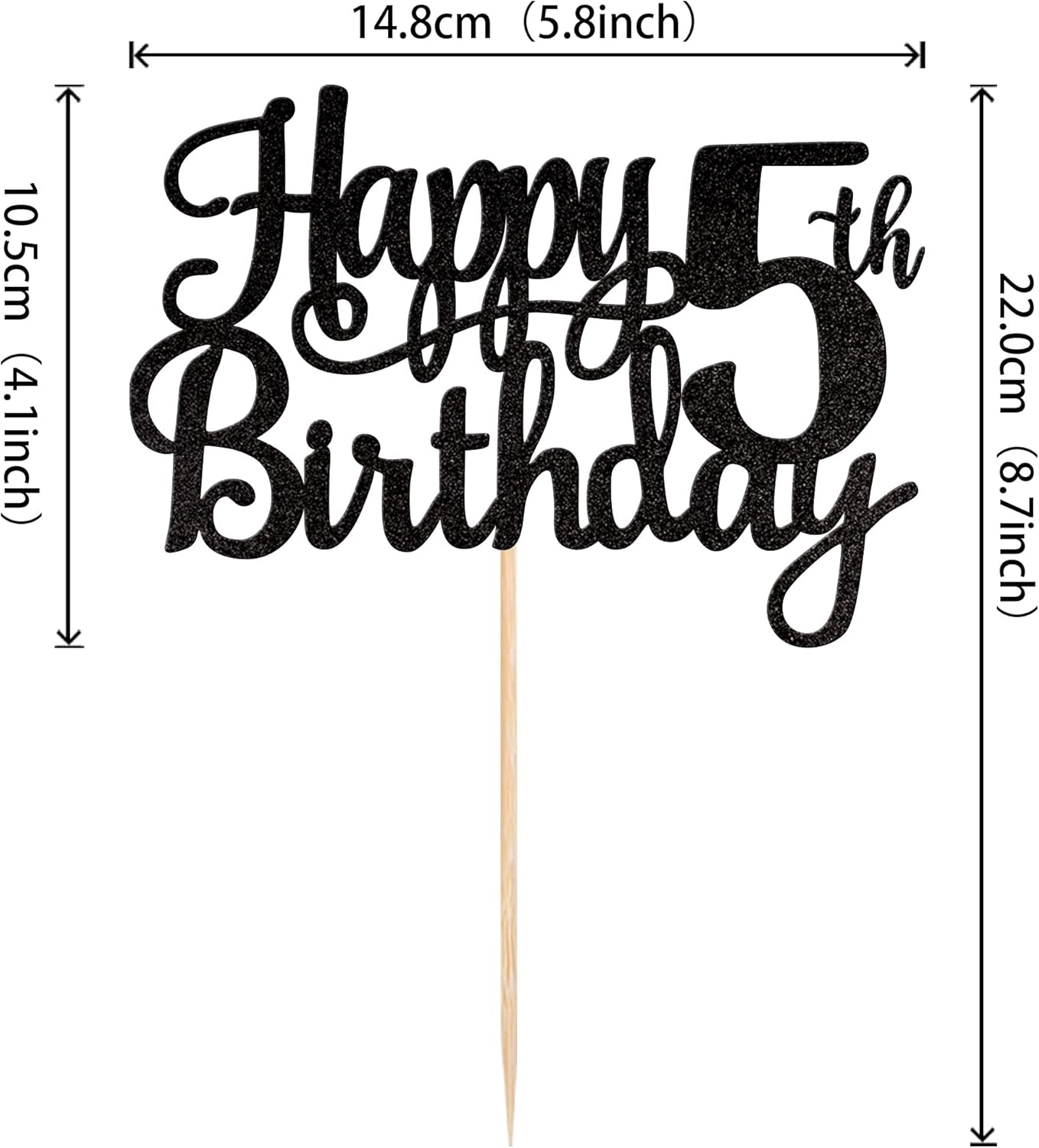 1 PCS Happy 5th Birthday Cake Topper Glitter Cheers to 5 Years Cake Pick Number 5 Fabulous Cake Decoration for 5th Birthday Theme Party Decorations Supplies Black