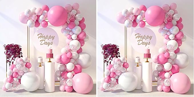 LovesTown Pink Balloon Garland Kit, 150PCS Arch Kit Pastel Light Pink White Balloons Pink Confetti Metallic Latex Balloons for Wedding Party Decorations (Pack of 2)