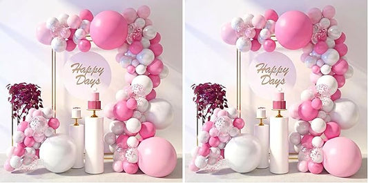 LovesTown Pink Balloon Garland Kit, 150PCS Arch Kit Pastel Light Pink White Balloons Pink Confetti Metallic Latex Balloons for Wedding Party Decorations (Pack of 2)