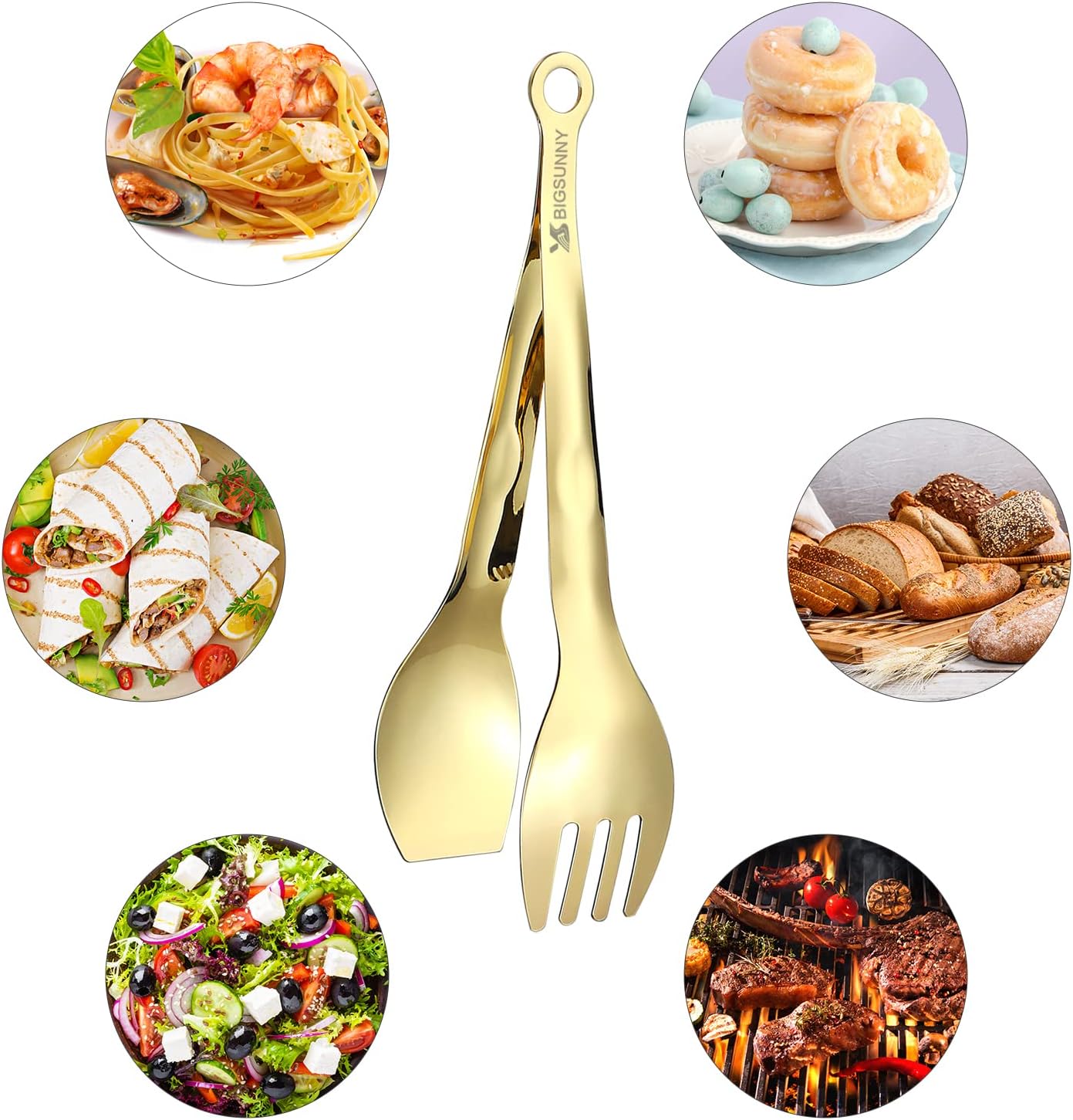 MSY BIGSUNNY Kitchen Tongs Cooking Tong - Stainless Steel Food Serving Tongs Set of 2(Gold, 9 inch)