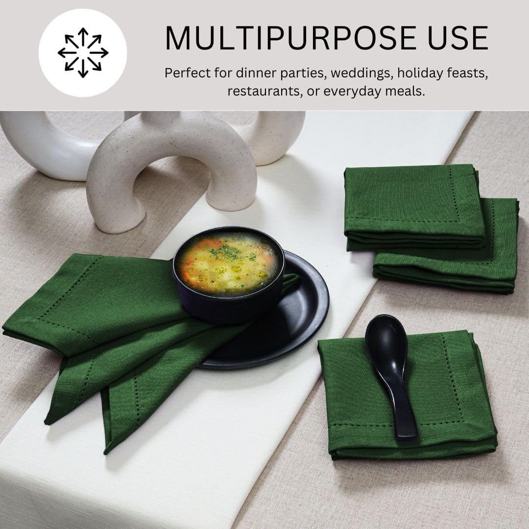 Hemstitch Dinner Napkins 100% Cotton Set of 12 - for Dining Weddings Parties Restaurants Holidays Easter Everyday Use - Soft Durable Washable Table Napkins - 18x18 Inch Cloth Napkins Green
