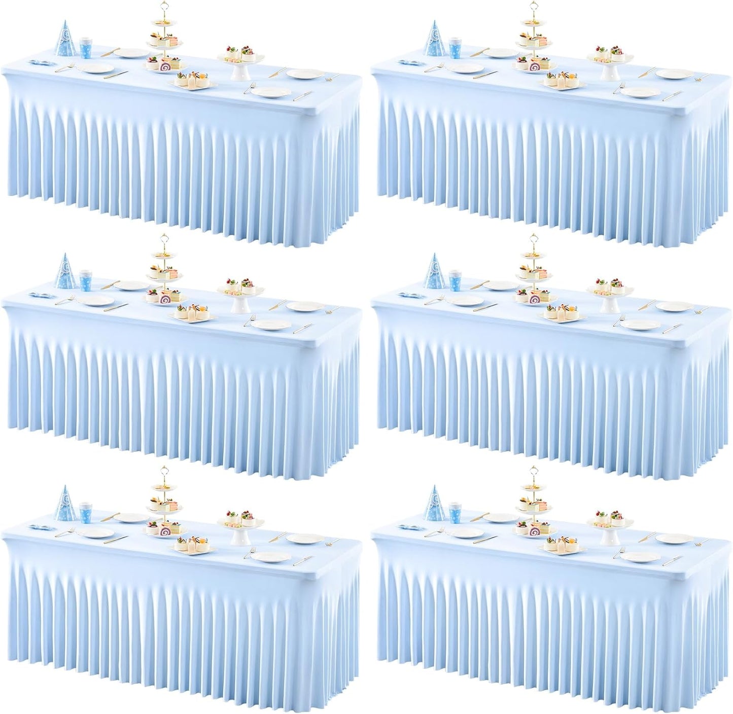 6 Packs Baby Blue Spandex Table Clothes for 6 Foot Rectangle Table, Spandex Table Covers 6FT Stretch Table Skirts Rectangle Tables Wrinkle Free Fitted Table Cover for Event, Wedding, Banquet & Parties
