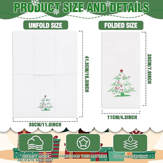 Supernal 100pcs Christmas Napkins Disposable - Christmas Tree Paper Napkins - Linen Like Holiday Napkins - Party Dinner Napkins Disposable Guest Towels for Bathroom Kitchen Christmas Party Decor