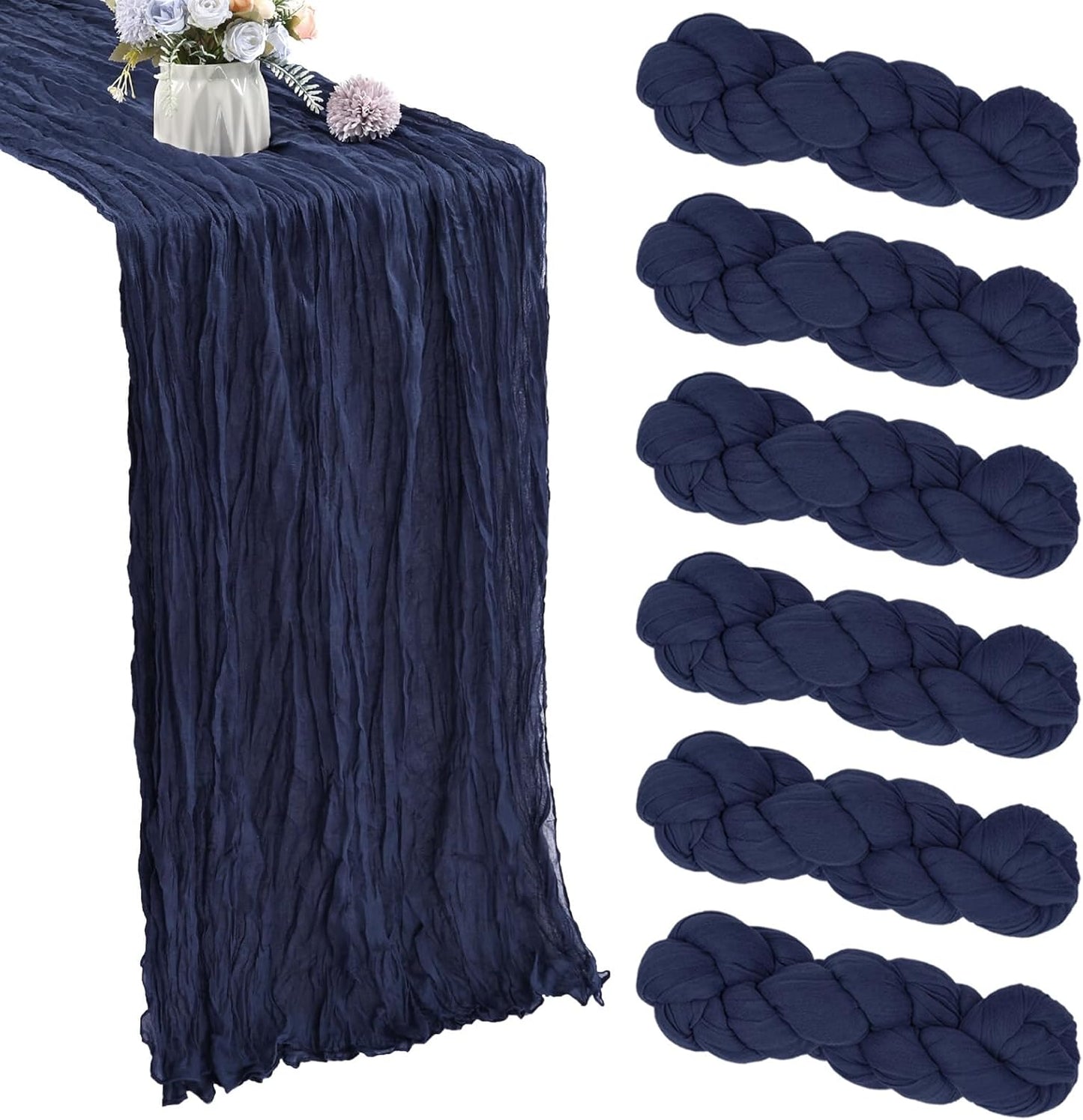 6 Pack 10FT Navy Blue Cheesecloth Table Runner 35x120 Inch Gauze Rustic Boho Table Runner Cheese Cloth for Wedding Decor Birthday Party Bridal Baby Shower Table Centerpiece Decoration