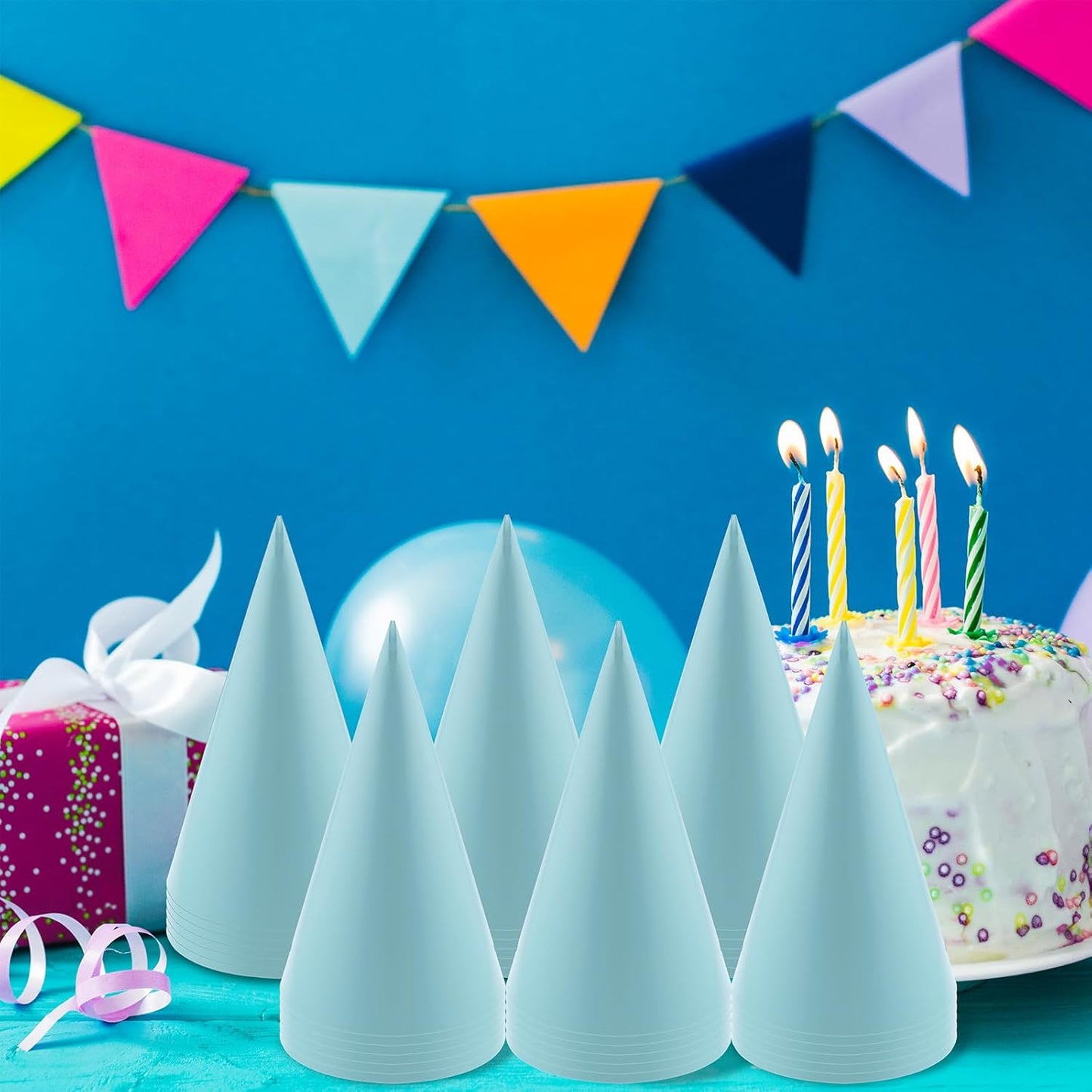 24 PCS Party Cone Hats DIY Birthday Paper Cone Hats for Kids and Adults Birthday, Baby Shower, Bridal Shower