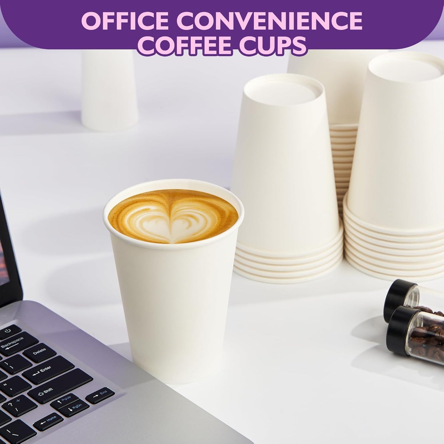 12 oz White Paper Coffee Cups, Disposable Hot Cups for Coffee, Tea, Cocoa, Beverages, 300 Pack
