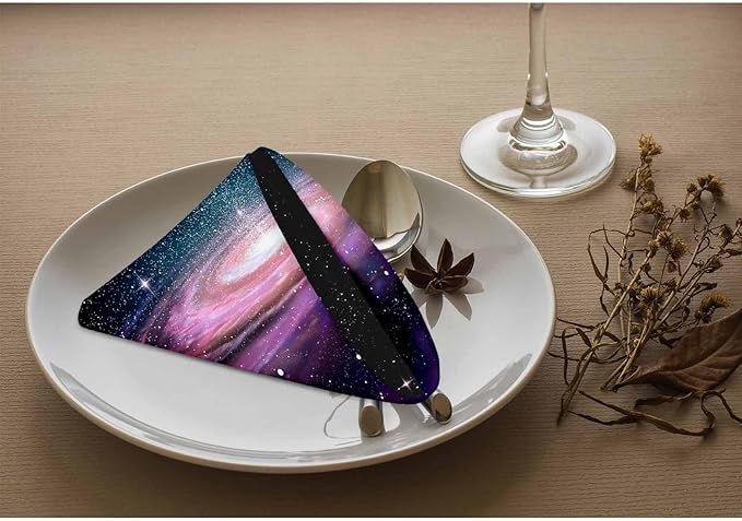 Purple Spiral Galaxy Cloth Table Napkins Set of 4 Universe Stars Shine Beautiful Glow Polyester Washable Decoration Dinner Napkins for Kitchen 18 x 18 inch