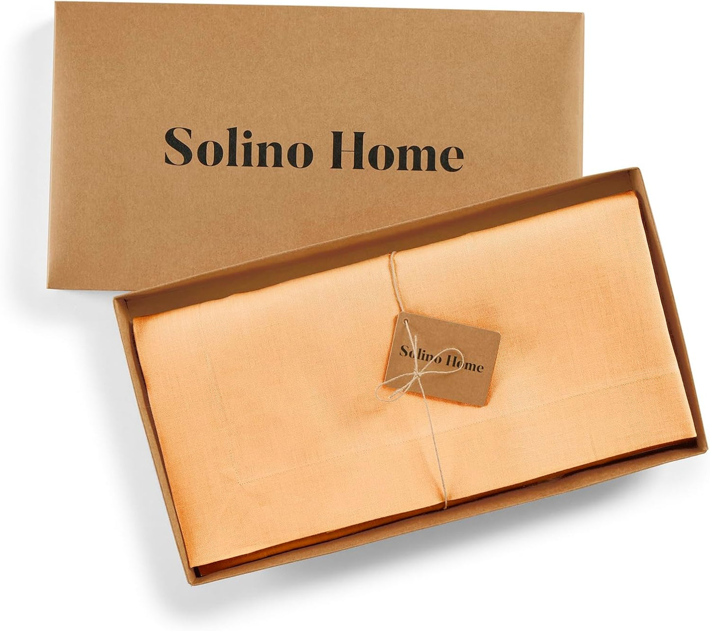 Solino Home Linen Tablecloth 52 x 52 Inch - 100% Pure Linen Peach Square Tablecloth - Fete, Machine Washable Table Throw