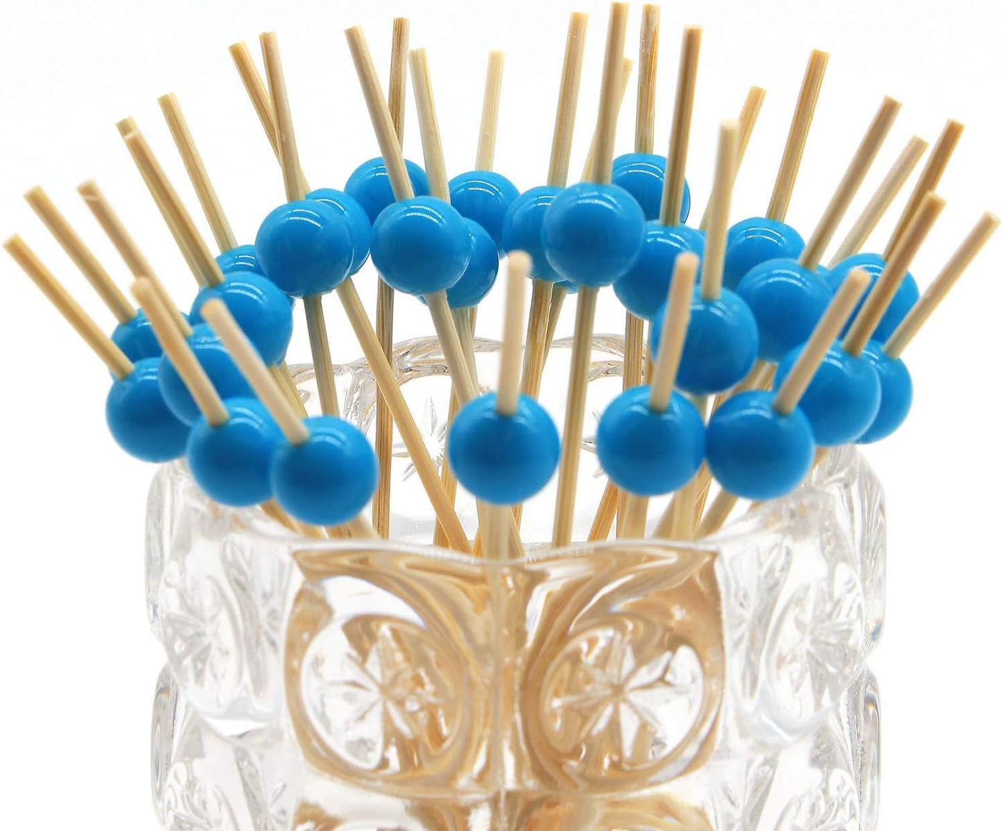 Minisland Sky Blue Pearl Cocktail Picks, 4.7 Inch Long Bamboo Fancy Toothpicks for Appetizers, Decorative Baby Shower Birthday Party Food Drink Garnish Fruit Kabob Skewer Sticks 100 Counts - MSL154