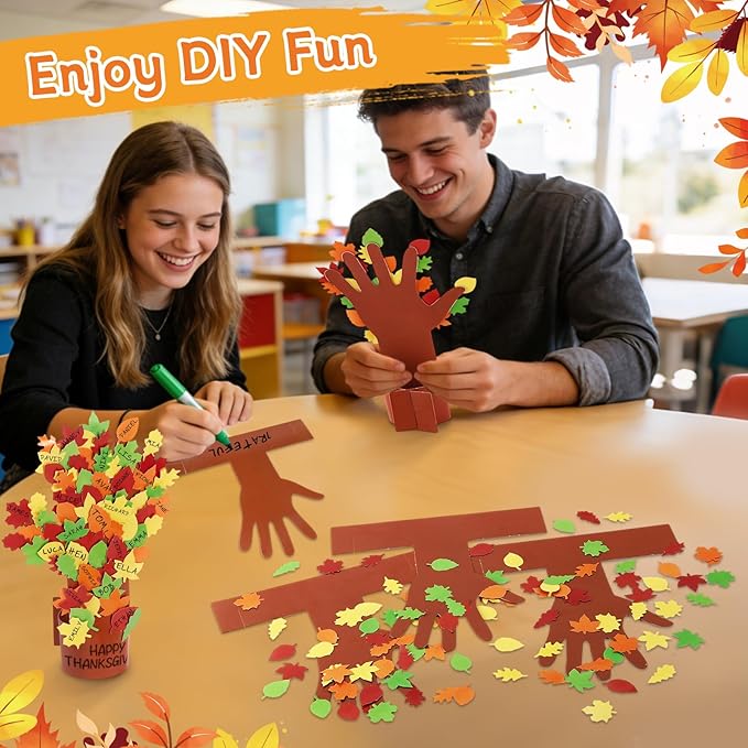 FULAIERGD 32 Pcs Fall Thankful Tree Craft Kits Make Your Own Handprint Paper Trees DIY Thanksgiving Trees Decorations Tree of Thanks Kit Supplies for Home Religious Church Fun Activities