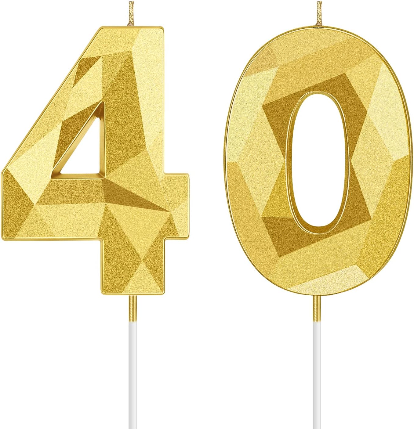 Nuanchu 40th Birthday Candles, Number 40 Happy Birthday Cake Topper 3D Diamond Shape Numeral Sparkler Candles for Men Women Party Wedding Decoration Theme Party (Gold)