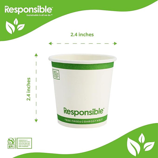 Responsible Products 4 oz Paper Hot Cups, Tree-Less™ Compostable Paper Coffee Cups, Extra Strength, Tree-Free and Made Without PFAS, White (1000 Count)
