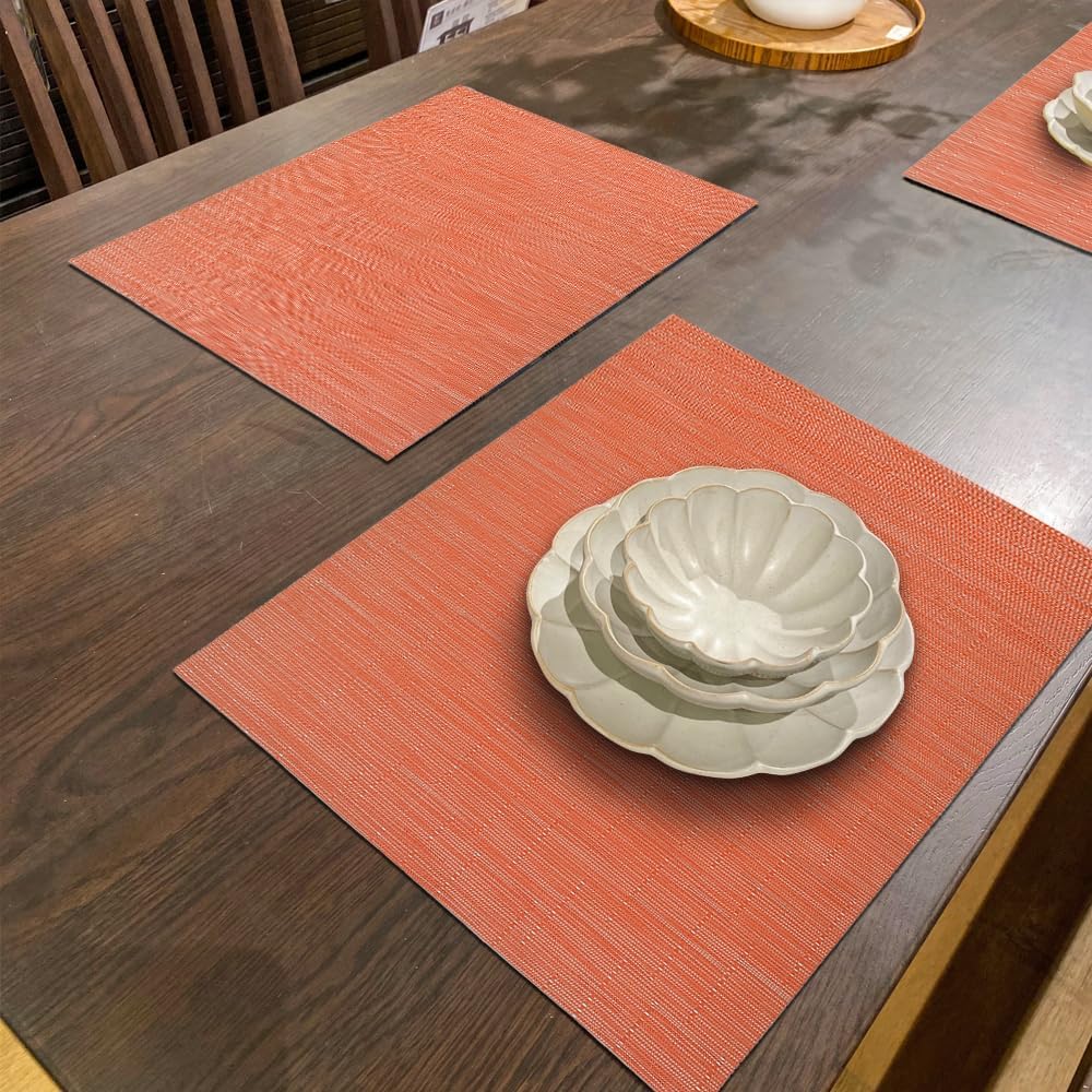 homEdge PVC Placemat, 4 PCS of Non-Slip Heat Resistant Place Mats, Washable Vinyl Placemats, Orange