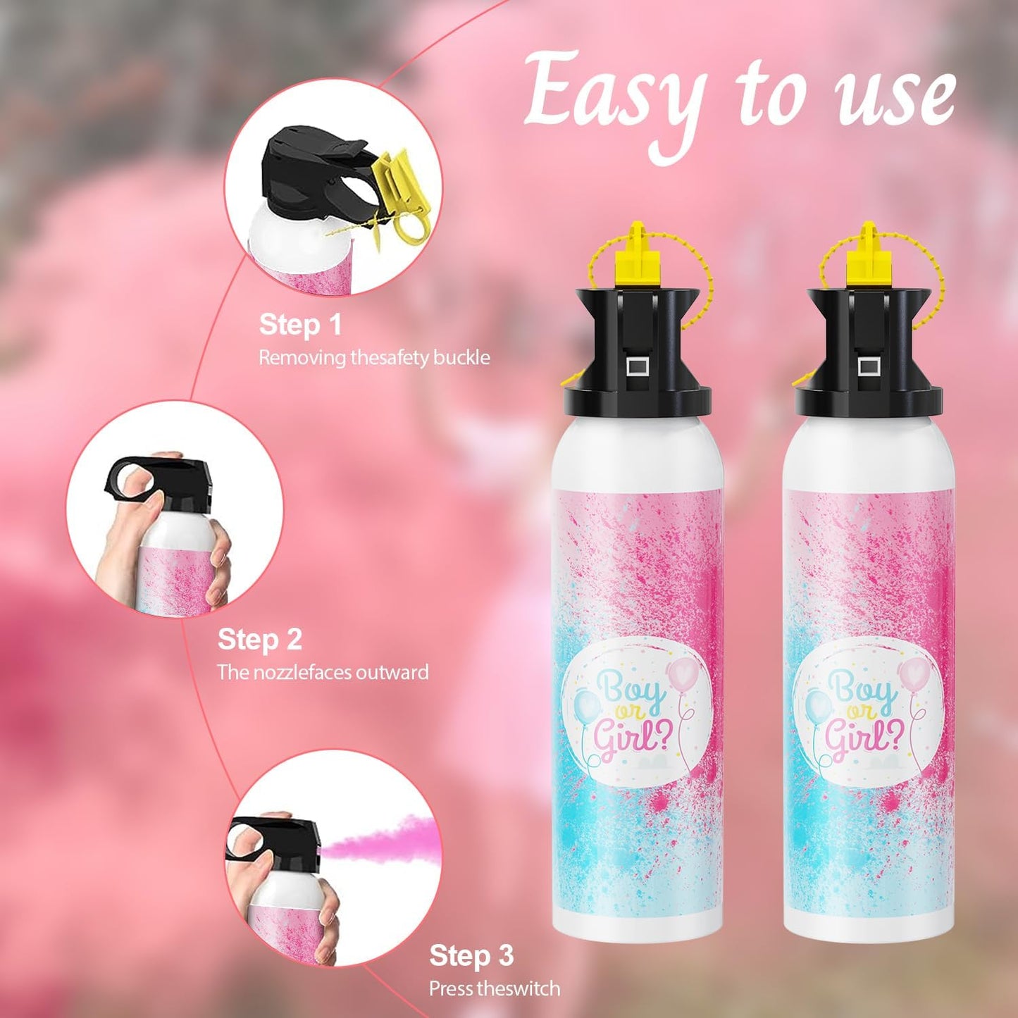 Gender Reveal Fire Extinguisher Color Blasters: 2 Pcs Pink Blaster Only for Baby Girl with Pink Smoke, Confetti Power Cannon for Gender Reveal Party