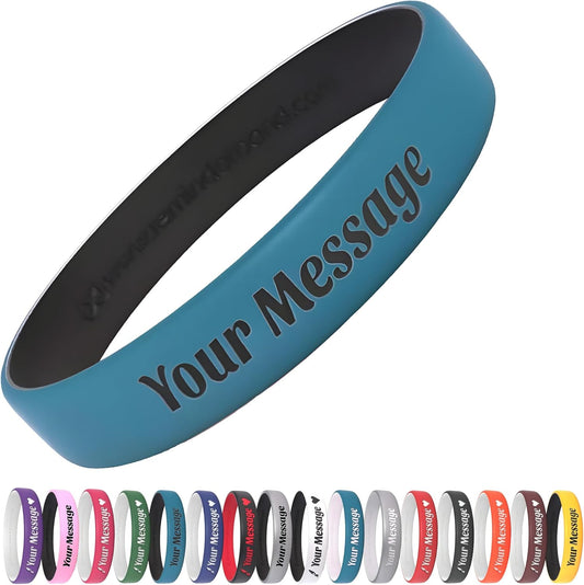 Reminderband Custom 100% Silicone Luxe Wristbands – Personalized Motivational Bracelets, Bulk Rubber Bands for Events, Fundraisers, Awareness, Gifts - Hypoallergenic Bands
