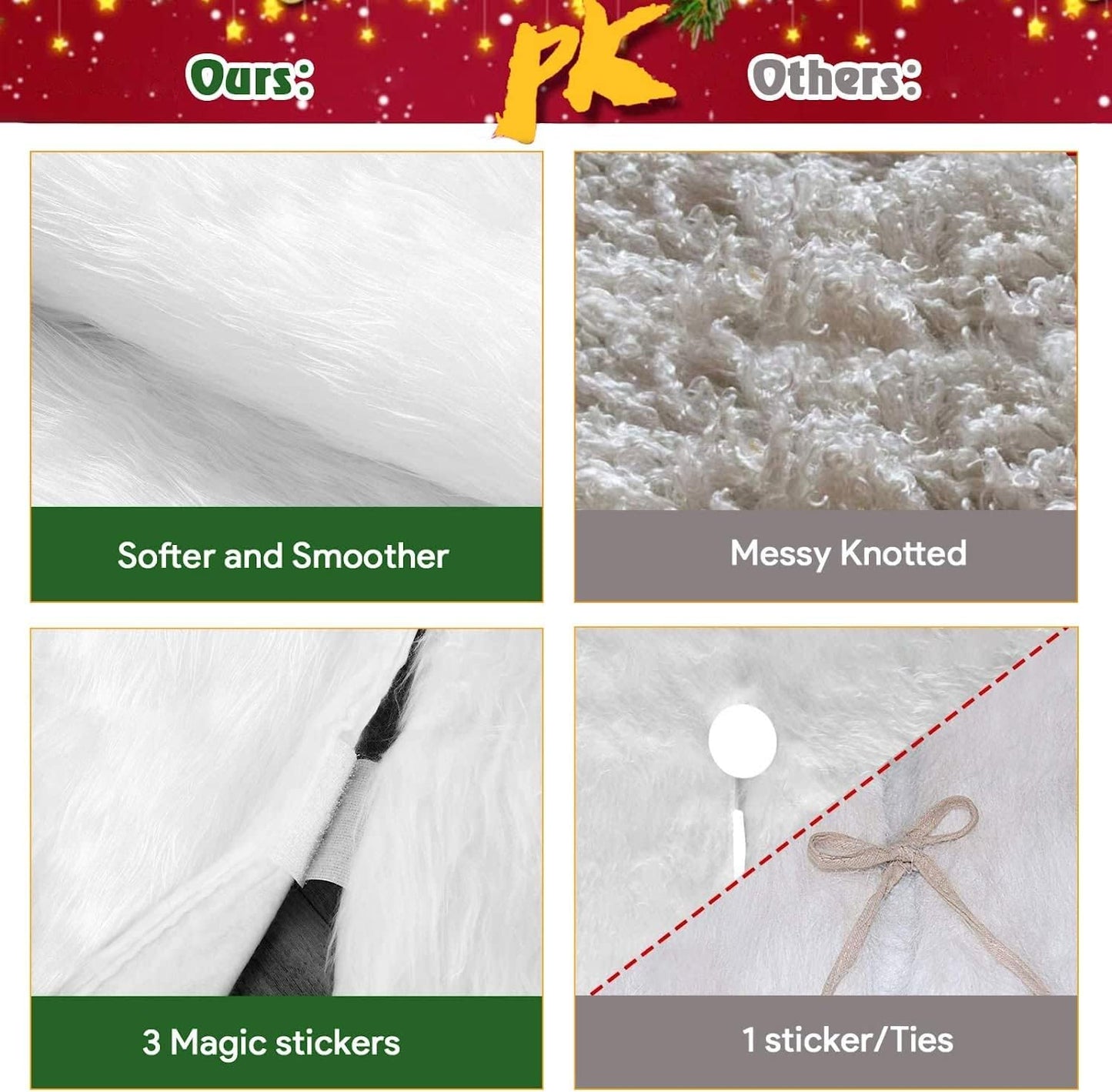 80 Inch Christmas Tree Skirt Faux Fur Snow White Luxury Plush Large Size Fluffy Home Holiday Decor Xmas Gift