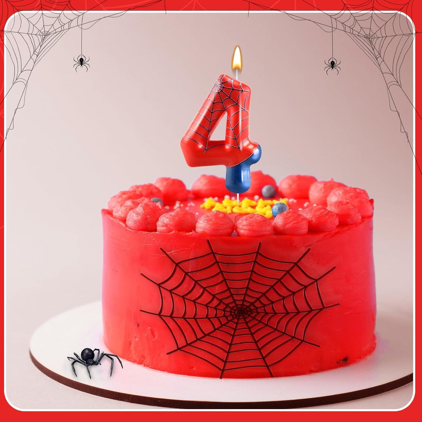 Spider Themed Birthday Candle Number 4 Candle Birthday Cake Candles Party Decoration Cake Topper for Spider Party Decoration Theme Party Supplies (Number 4)