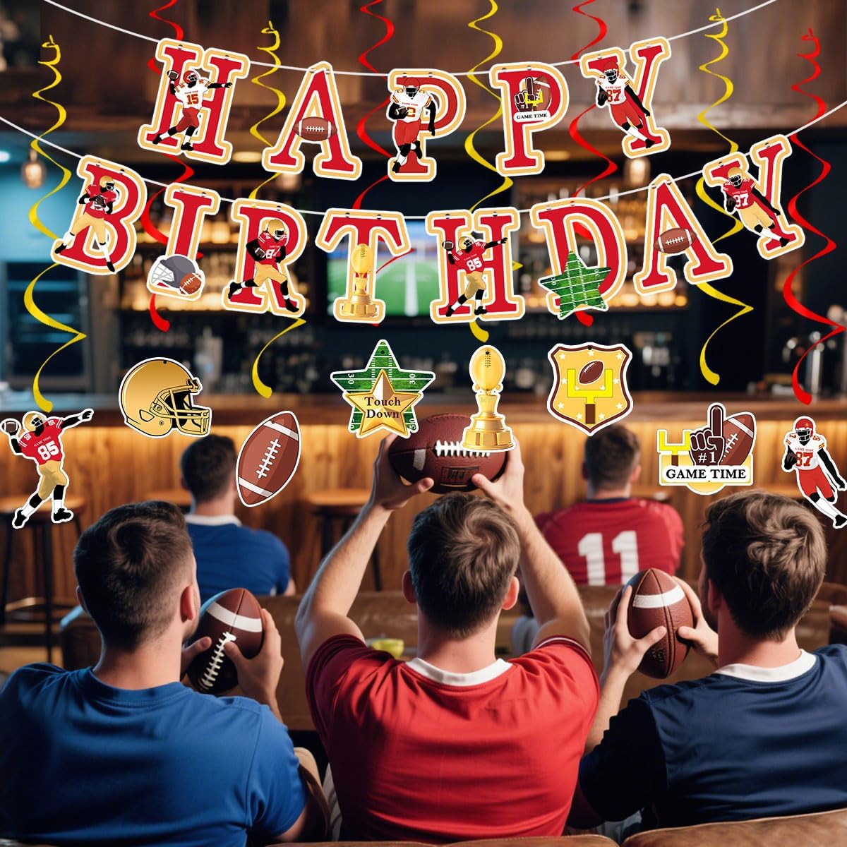 Football Birthday Party Decorations Football Birthday Banner with Super Bowl & Themed Party Supplies for Gameday Tailgate Decorations (Pre-Strung)
