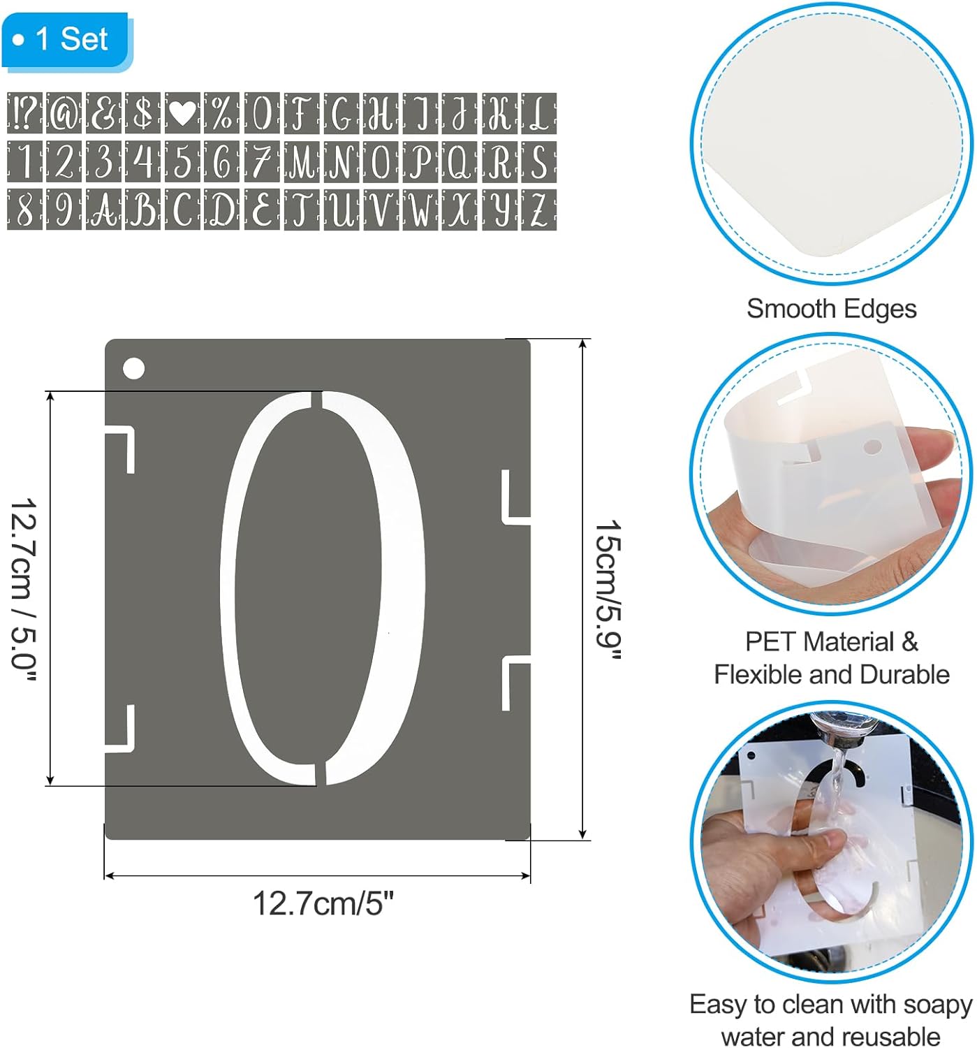 PATIKIL 5 Inch Alphabet Letter Stencils, 42Pcs Reusable Plastic Digital Templates Letters Numbers Symbol Interlocking for Crafts Wood Door Porch Wall White