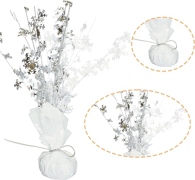Gyufise 6 Pack Metallic Foil Spray Centerpiece Snowflake Table Decoration Burst Table Centerpieces Table Decor for Winter Wonderland Birthday Wedding Anniversary Holiday Party Supplies Silver White