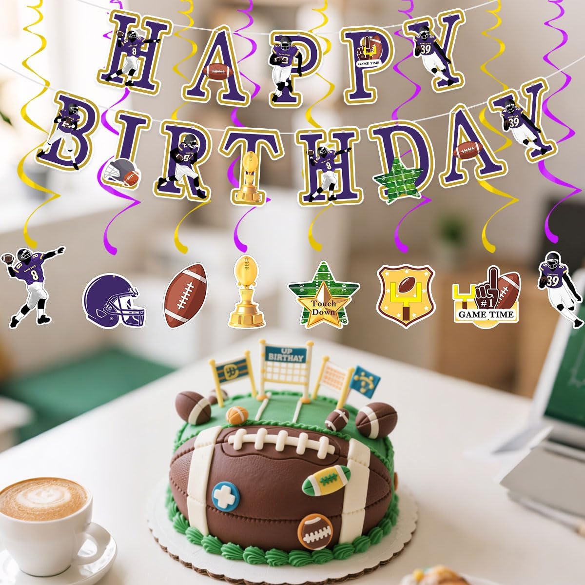 Football Birthday Party Decorations Football Birthday Banner with Super Bowl & Themed Party Supplies for Gameday Tailgate Decorations (Pre-Strung)