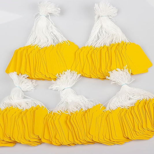 500pcs Paper Gift Tags with String Attached, Blank Price Tags, Idear for Product Jewelry Clothing Arts & Crafts DIY Gift Decorations(2.75"x1.57", Yellow)
