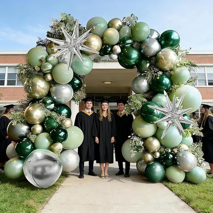 Emerald Green Gold Balloons Dark Green Silver Gold Balloon Arch Dusty Green Balloon Garland Kit for St. Patrick's Day Birthday Wedding Anniversary Graduation Party Decorations