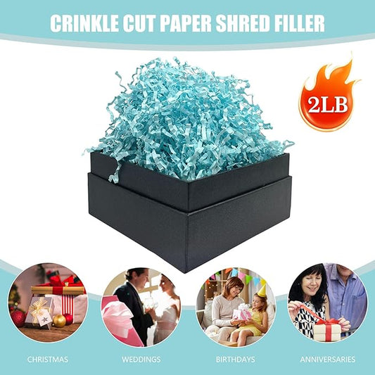 Aqua Cyan Crinkle Cut Paper Shred Filler, 2 LB Basket Filler Shredded Paper, Confetti Stuffing for Basket Filling, Halloween, Thanksgiving, Christmas, Birthdays, Gift Wrapping, Stuffer Party Supplies
