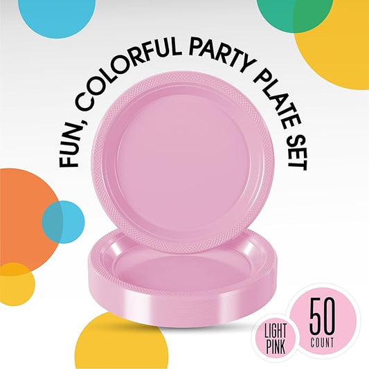 Exquisite Party Solids Pink Plastic Plates For Party Supplies 10" Pink Disposable Plates Heavy Duty 50 Pcs Plastic Dinnerware Sets Heavy Duty 350 GSM Disposable Dinnerware Set