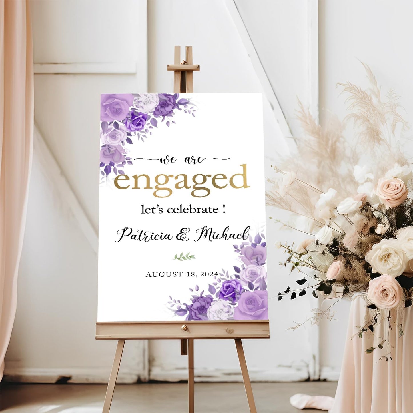We Are Engaged Minimalist Welcome Sign, Purple Engagement Decor, Violet Engagement Sign, Engagement Party Decorations, Engagement Sign, Custom Engagement Welcome Sign, Full Size, Version 24