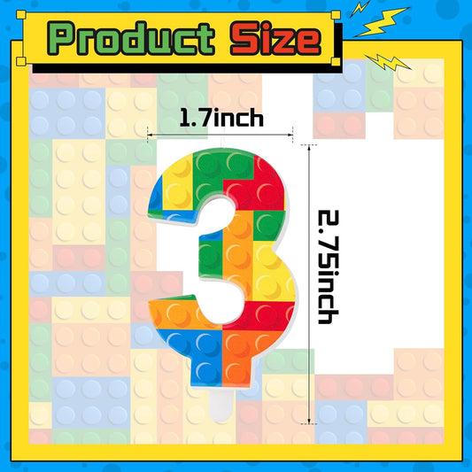 Building Block Themed Birthday Candle Number 3 Candle Birthday Party Decoration Cake Topper for Building Block Party Decoration Theme Parties Supplies (Number 3)