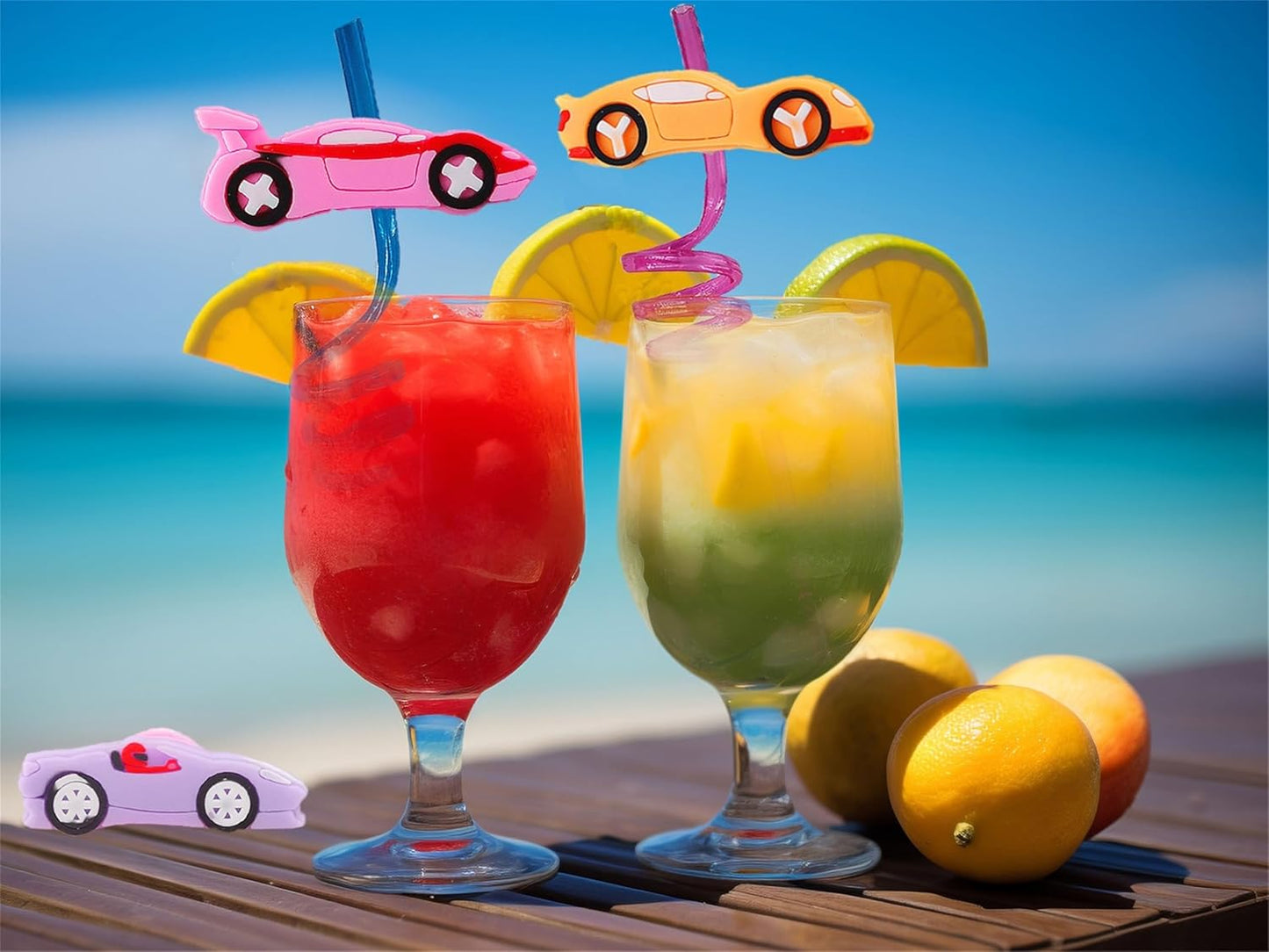 24 Packs Race Car Bulk Reusable Plastic Straws Birthday Party Favors, Theme Curly Drinking Straws Party Supplies
