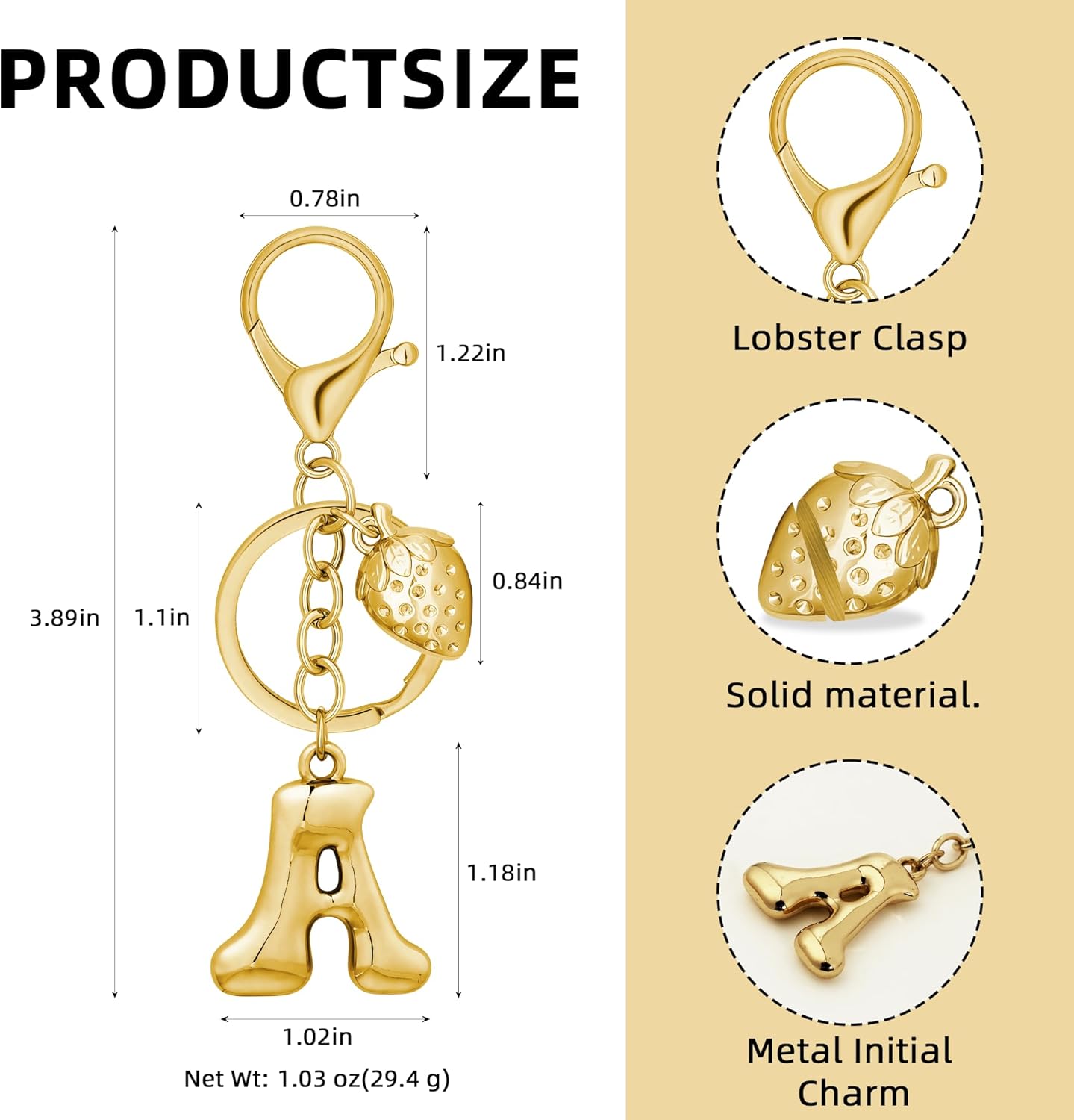 Gold Bubble Heart Initial Bag Charms for Handbags – Cute Initial Letter Keychain for Women, Purse Charms, Gold Gift